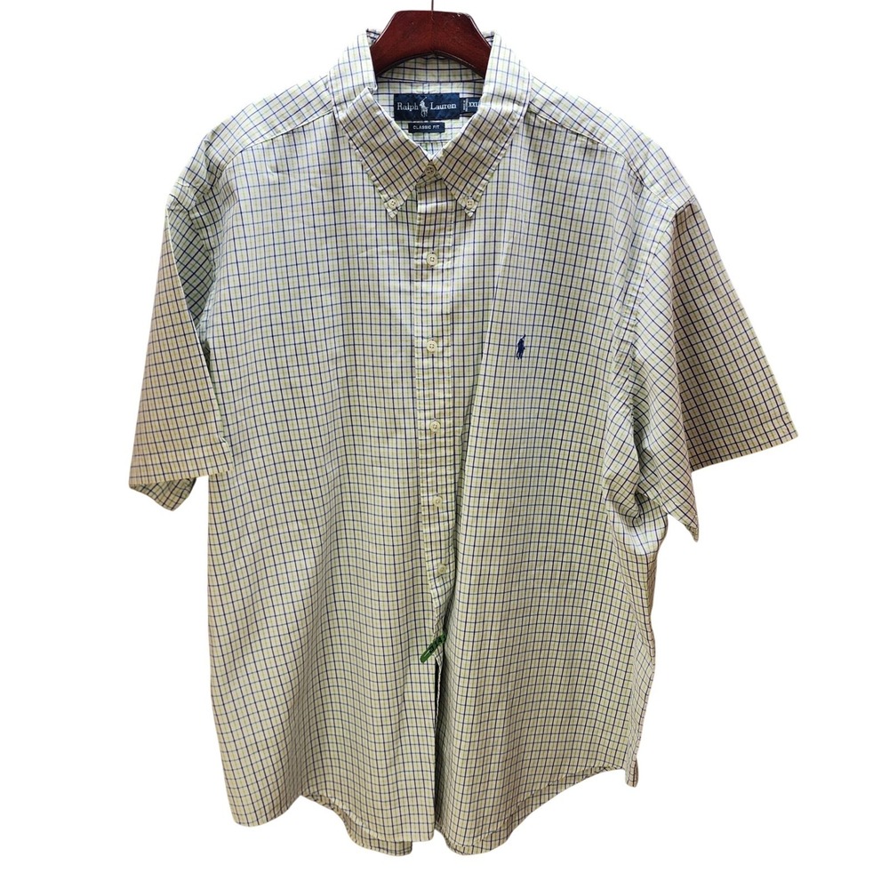 Ralph Lauren Men XXL Classic Fit Short Sleeve Tattersall Check Button Down Shirt
